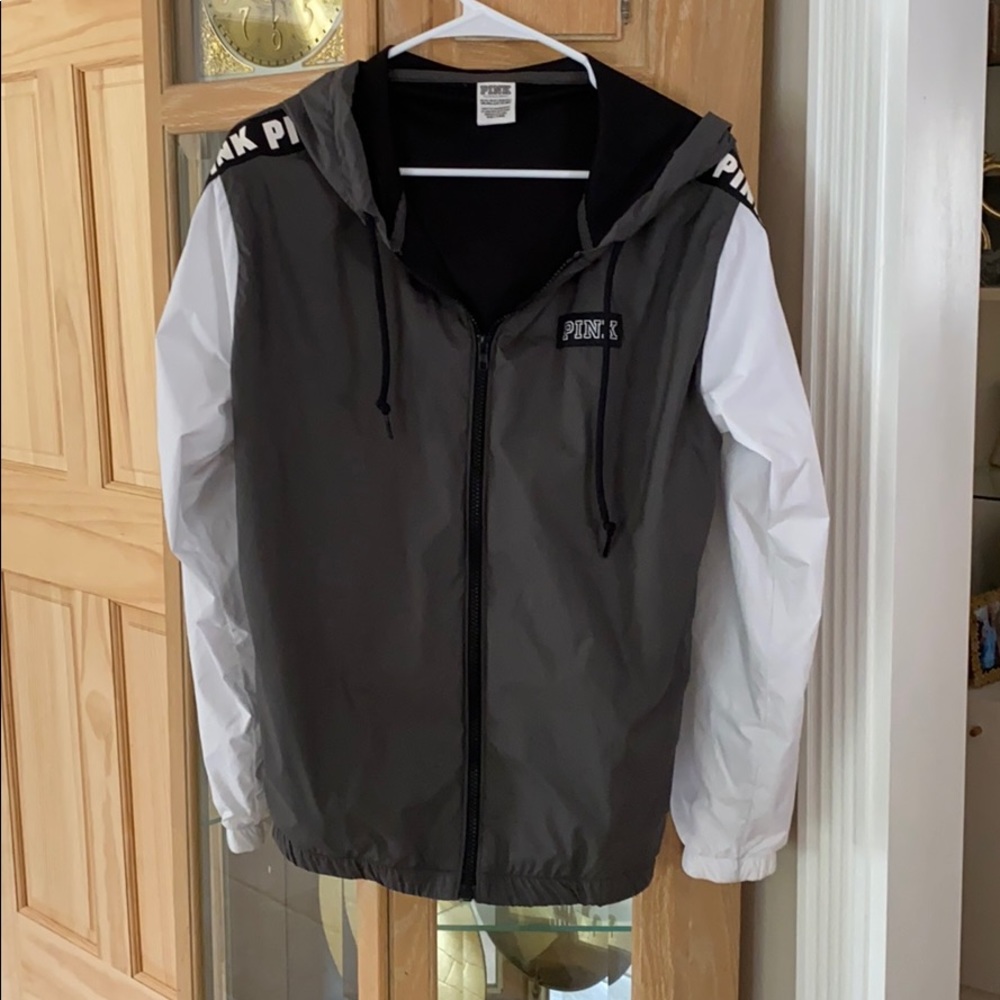 Hoodie gray and white wind breaker by pink
